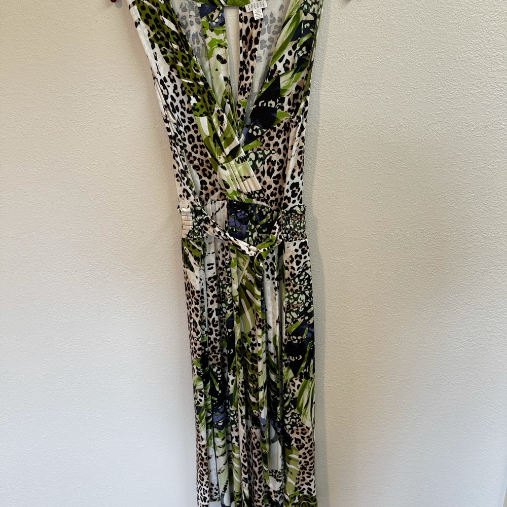 Maxi Dress NWOT L Green Animal Print Spence